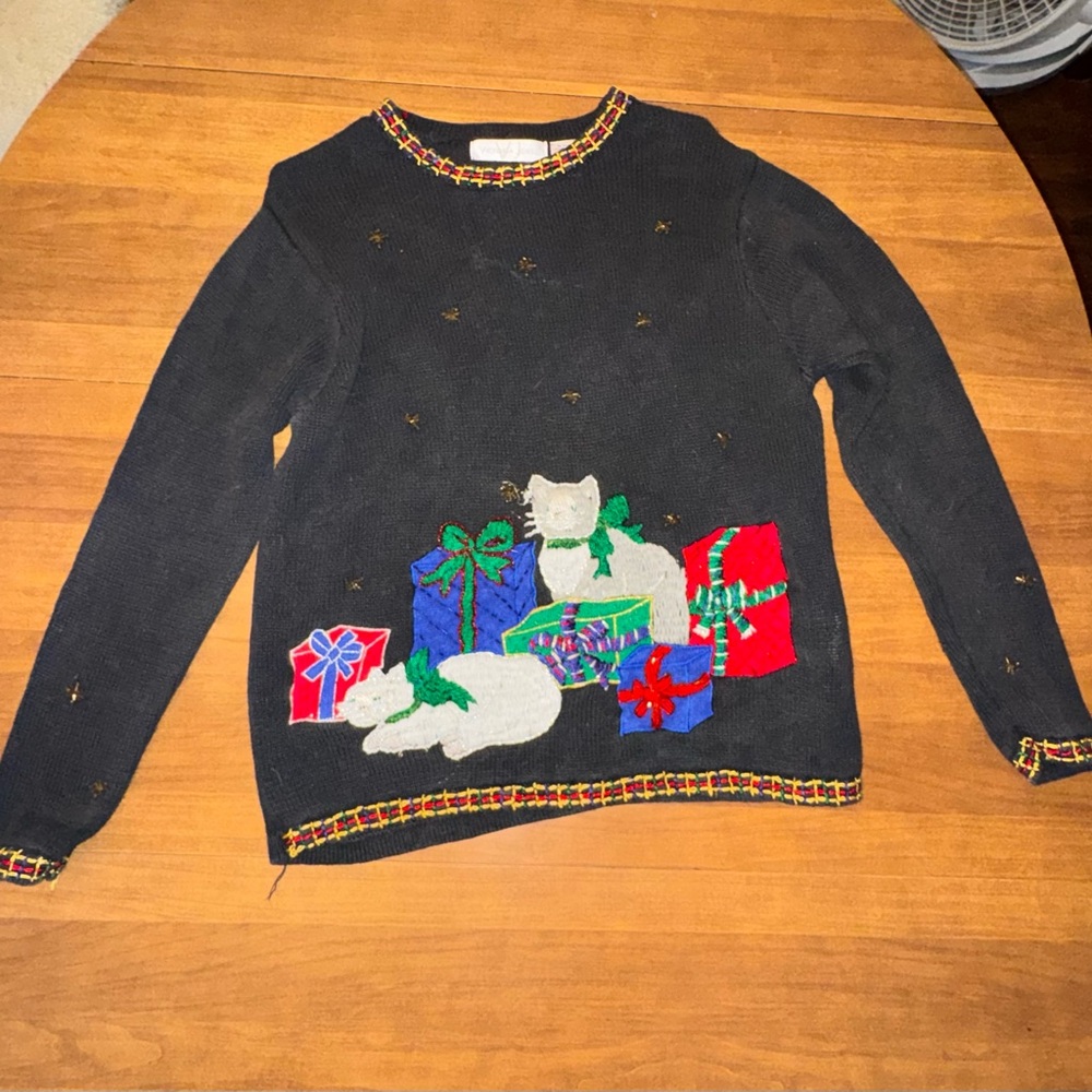 Victoria Jones Women’s Medium Black Ugly Christmas Cat Sweater